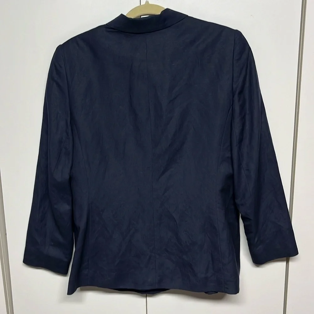 Worthington Petite Navy Linen Blend Blazer Jacket Size 14P